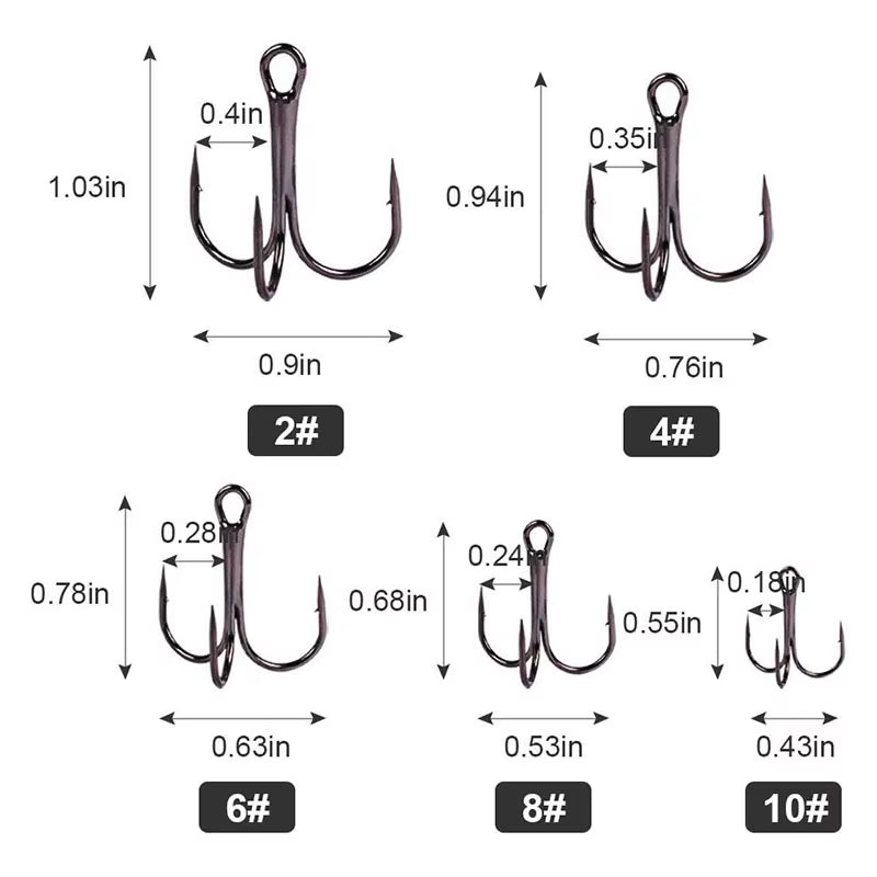 50Pcs/Lot Mix Treble Fishing Hook in Box High Carbon Steel Barbed Triple Fishing Hooks Fishing Tackle Fishhook for Hard Bait