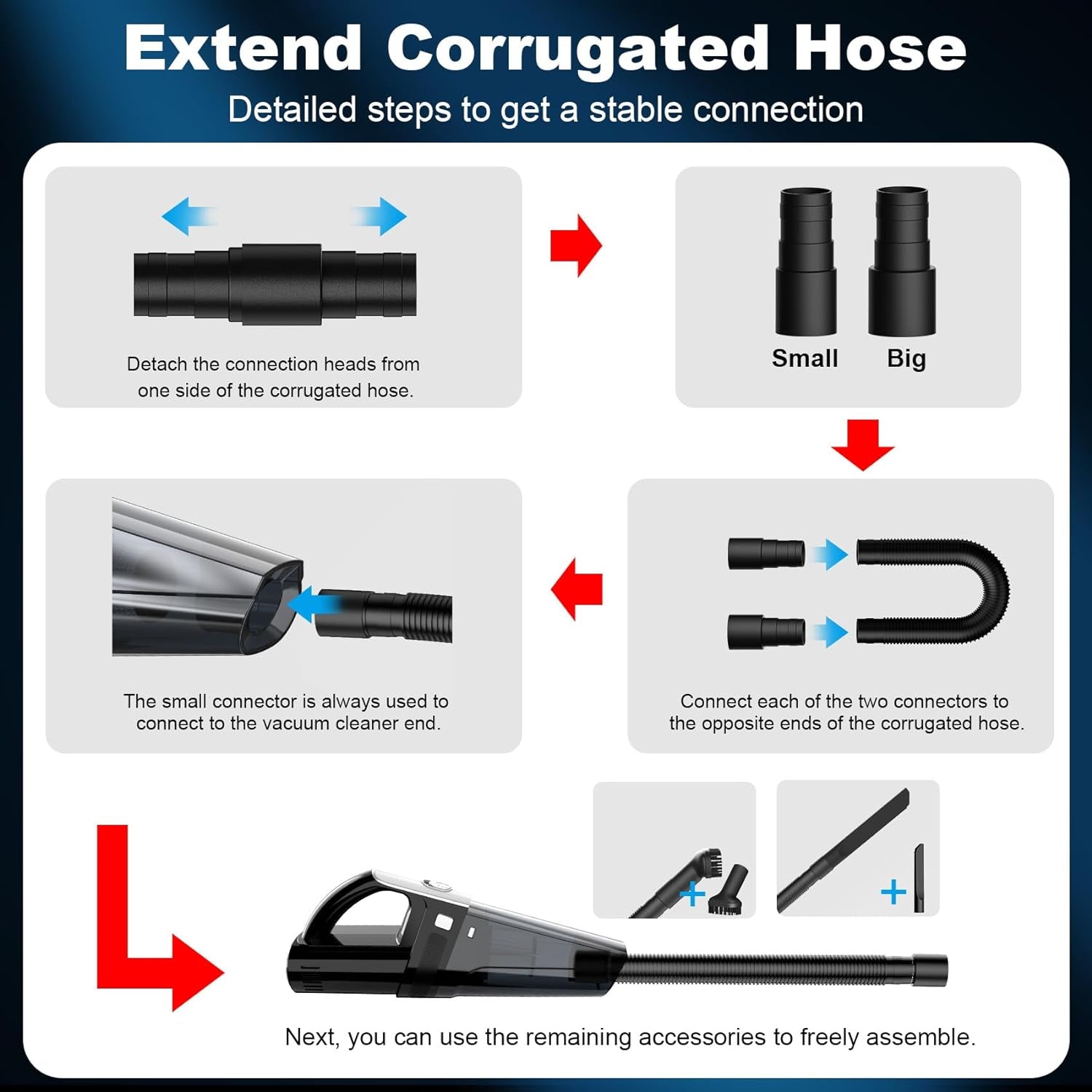 Car Vacuum Cleaner, Portable Car Vacuum with Powerful 7000PA Suction, Car Accessories, DC 12V High Power 16.4Ft Cord Vacuum Cleaner for Car, LED Light & Low Noise, VC008C