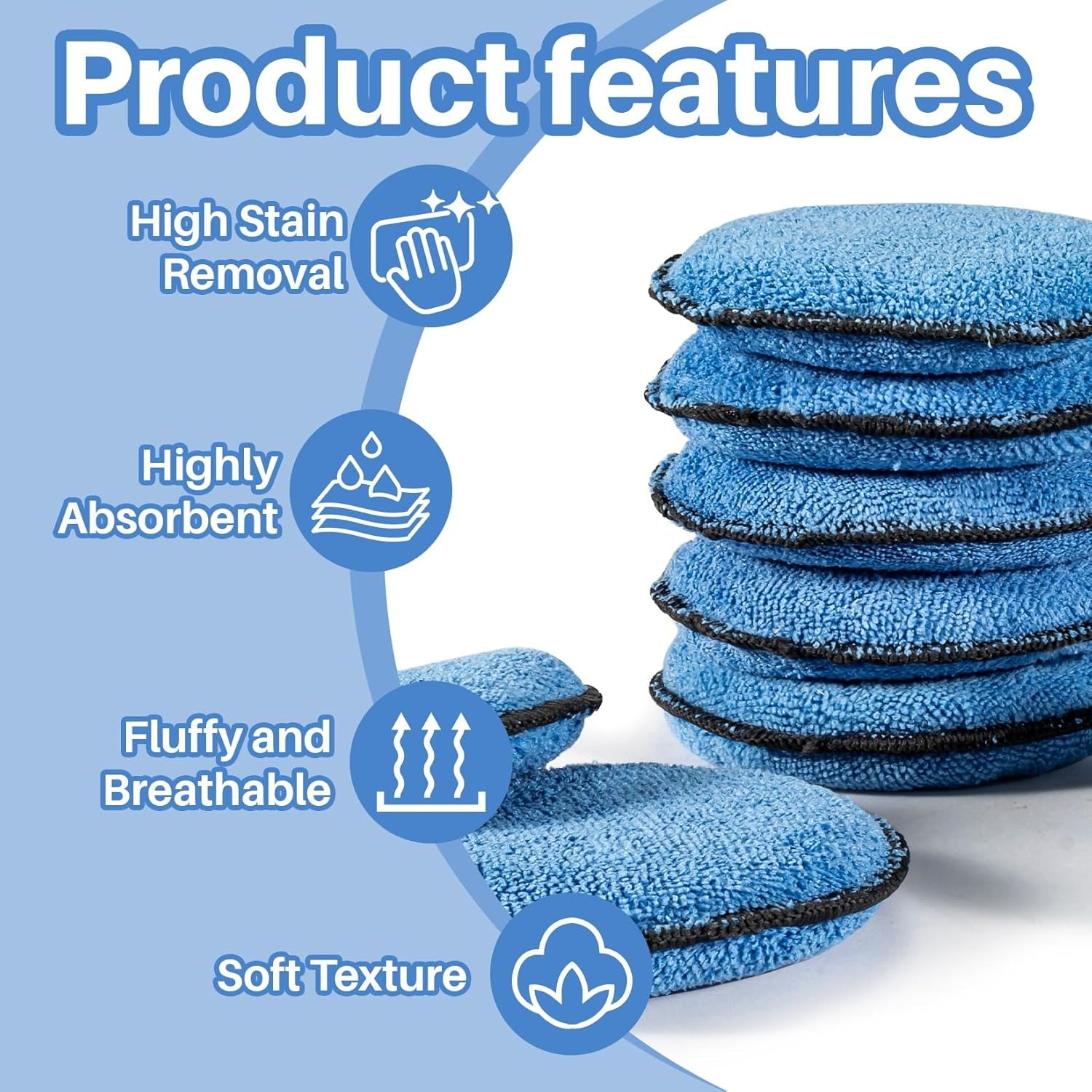 12 Pack Microfiber Foam Car Wax Applicator Pad - Foam Applicator Pads Detailing round 4.72 Inch Polishing Sponges for Car Wax Applicator Pad round Blue