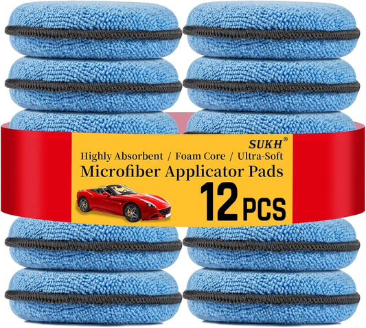 12 Pack Microfiber Foam Car Wax Applicator Pad - Foam Applicator Pads Detailing round 4.72 Inch Polishing Sponges for Car Wax Applicator Pad round Blue