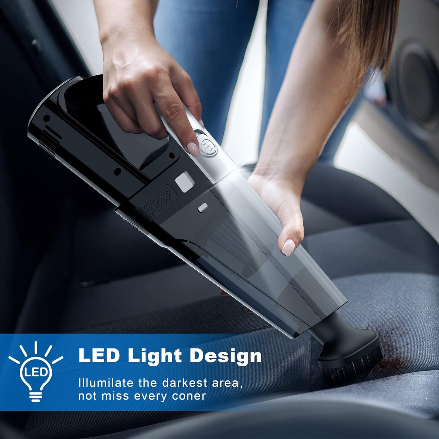 Car Vacuum Cleaner, Portable Car Vacuum with Powerful 7000PA Suction, Car Accessories, DC 12V High Power 16.4Ft Cord Vacuum Cleaner for Car, LED Light & Low Noise, VC008C