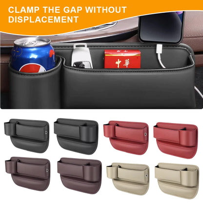 Car Seat Organizer Leather Multifunction Console Crevice Filler Car Interior Storage Pocket Car Seat Side Drink Phone Holder