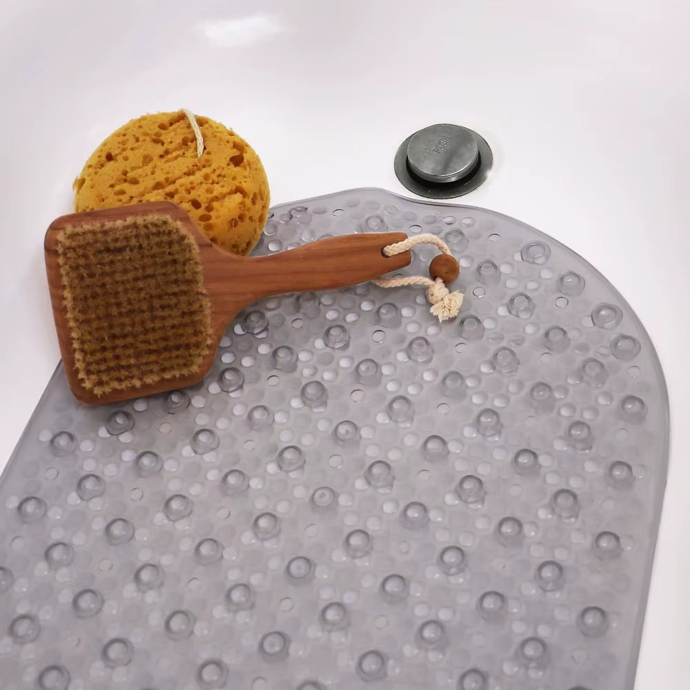 Durable Oval Bubble Bath Mat with Suction Cups Slip-Resistant Design Secure Shower Experience Easy Machine Wash Non-Textured