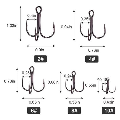 50Pcs/Lot Mix Treble Fishing Hook in Box High Carbon Steel Barbed Triple Fishing Hooks Fishing Tackle Fishhook for Hard Bait