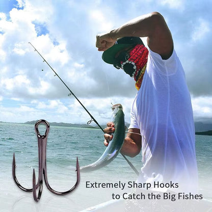 50Pcs/Lot Mix Treble Fishing Hook in Box High Carbon Steel Barbed Triple Fishing Hooks Fishing Tackle Fishhook for Hard Bait