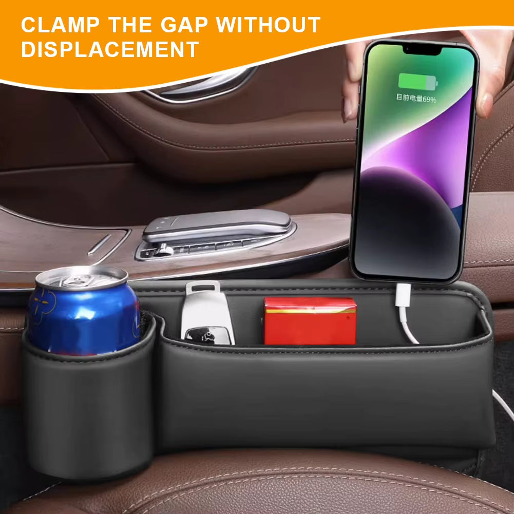 Car Seat Organizer Leather Multifunction Console Crevice Filler Car Interior Storage Pocket Car Seat Side Drink Phone Holder